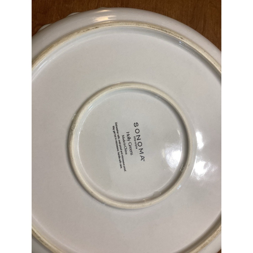 VTG Sonoma Holly Greens 10.5" Diameter Deep Dish Pie Plate Kitchen Christmas - Picture 4 of 4